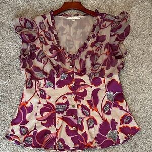 Nanette Lepore Purple and Red-Orange Floral Blouse